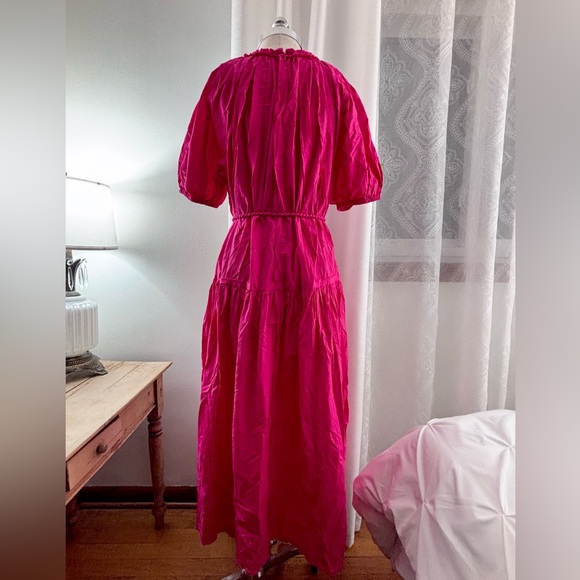 Ulla Johnson Vibrant Pink Puff Sleeve Tiered Belted Dress, 12, VGUC - Picture 5 of 8